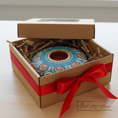 ОРИГИНАЛЕН СВЕЩНИК мандала арт подарък за медитация опаковка