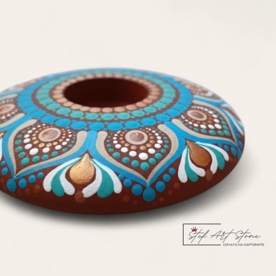 АРТ ПОДАРЪК ЗА ДОМА мандала свещник детайл ръчно рисуван дизайн