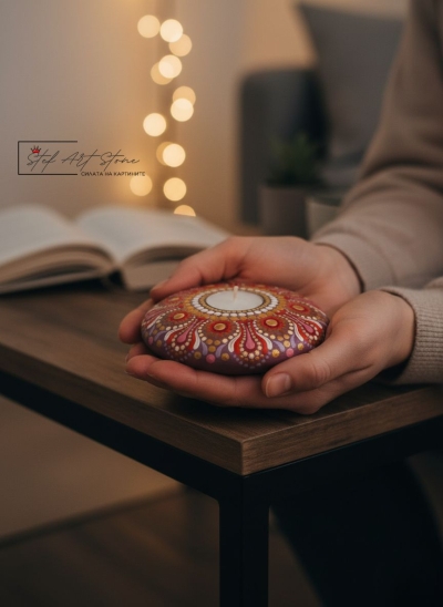 Арт свещник Мандала 14 см диаметър за чаена свещ 
