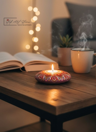 Луксозна декорация свещник мандала за чаена свещ (лят камък)