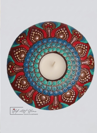 Свещник за чаена свещ с мандала ръчно рисуван