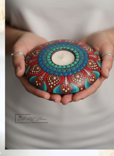 Свещник ръчна изработка с мандала за чаена свещ