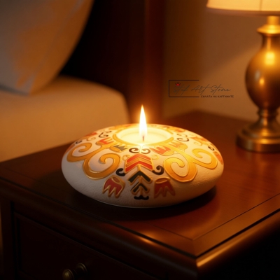 Свещник за чаена свещ с българска шевица ръчна изработка