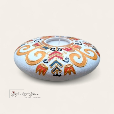 Свещник за чаена свещ с българска шевица ръчна изработка