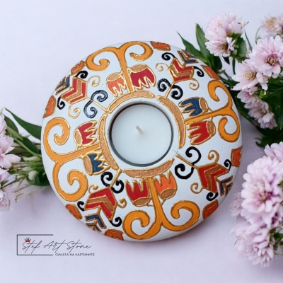 Свещник за чаена свещ с българска шевица ръчна изработка