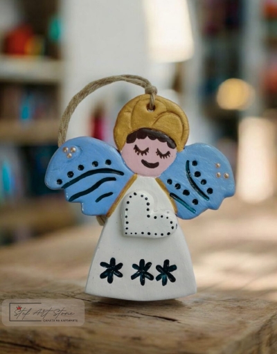 Коледна декорация украса за елха Ангелче сини крила