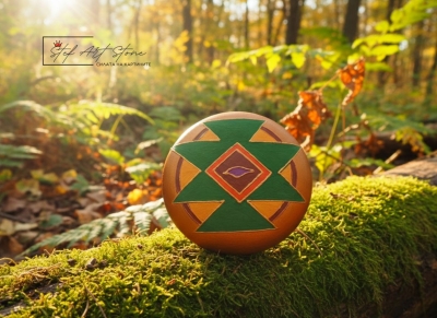 Ръчно Рисуван Декоративен Камък Канатица (Ø 12 см) – Символ на Защита и Българския Род