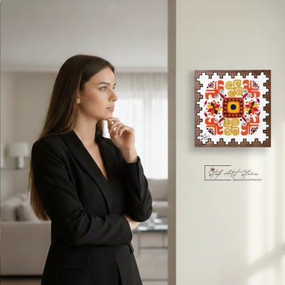 5.	"Луксозна ръчно изработена картина с българска шевица Елбетица в модерен дом"