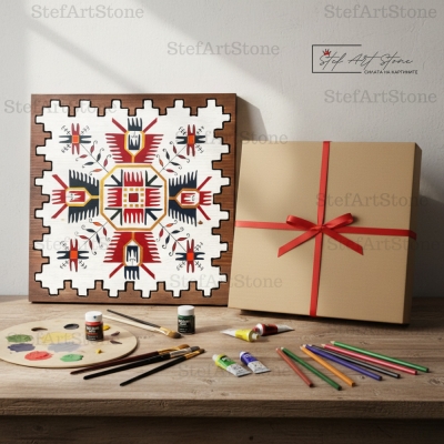 Ръчна изработка на картина с шевица - бои, четки и подаръчна кутия