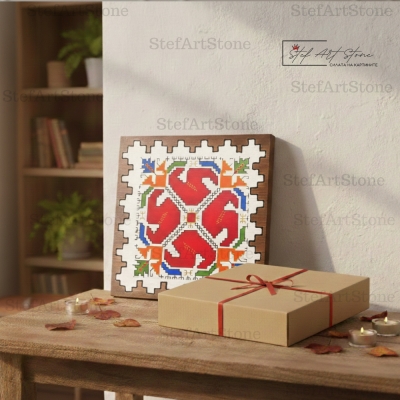 Подаръчна кутия и картина от дърво с динамичен шопски мотив