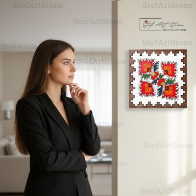 Стилен интериорен акцент с картина от дърво Тракийска Розета