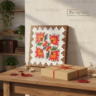 Луксозен подарък за жена: Картина с Тракийска шевица в кутия