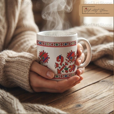 Чаша с традиционна българска бродерия от Тракия