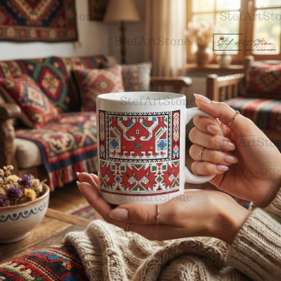 Уютна чаша с Шопска шевица - символ на духовно израстване