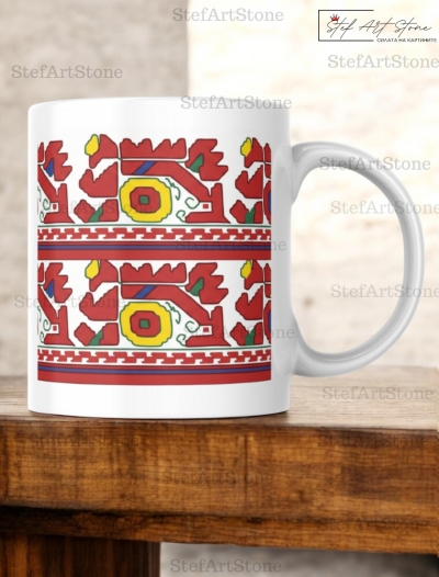 Керамична Чаша за Кафе с Шевица от Граово "Ритъм" – Български Подарък