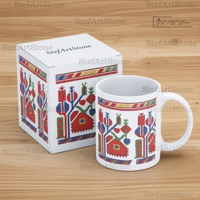 Керамична Чаша за Кафе със Самоковска Шевица "Пролетни Лалета"