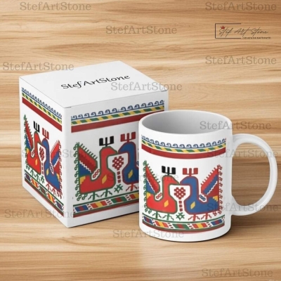 Керамична Чаша със Самоковска Шевица "Двете Птици" 