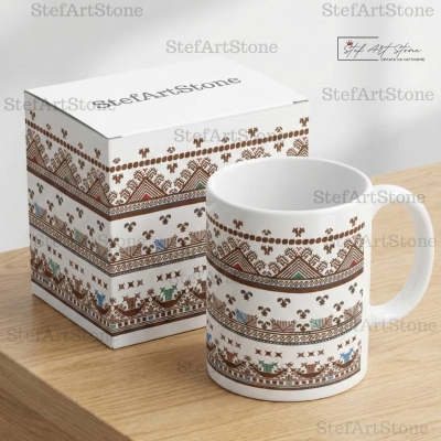 Керамична Чаша с Плевенска Шевица "Ритъмът на Земята" – Подарък в Кутия