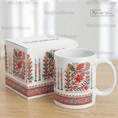 Керамична Чаша със Самоковска Шевица "Цветен Венец против Уроки"