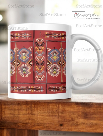 Керамична Чаша със Самоковска Шевица "Червено Изобилие" 