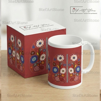 Керамична Чаша със Софийска Свиленица "Градината на Душата" – Чаши с български шевици