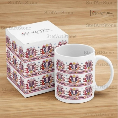 Керамична Чаша със Самоковска Шевица "Розова Градина" - Чаши с български шевици