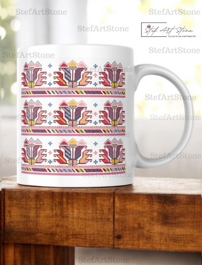 Керамична Чаша със Самоковска Шевица "Розова Градина" - Чаши с български шевици