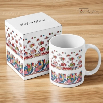 Керамична Чаша с Видинска Шевица (Кулска) " Пауни" - Чаши с български шевици