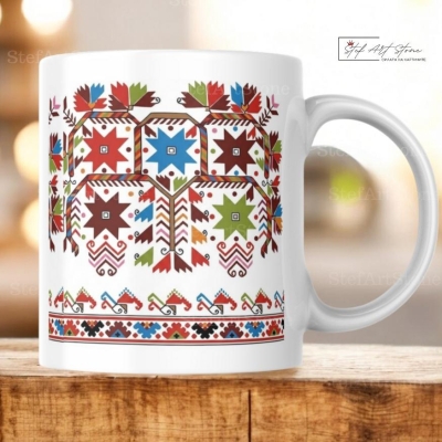 Керамична Чаша с Кюстендилска Шевица "Звездна Хармония" - Чаши за Кафе 