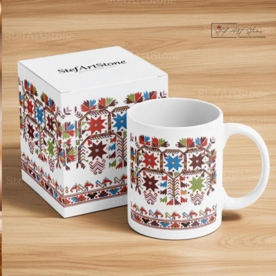 Керамична Чаша с Кюстендилска Шевица "Звездна Хармония" - Чаши за Кафе 