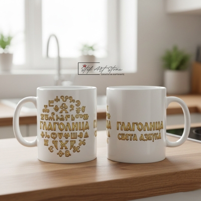 Чаша с Надпис "Глаголица - Света Азбука" – Подарък за Учител