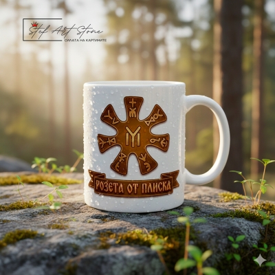 Чаша "Розетата от Плиска" – Изчистен Дизайн с Лента (Български Символ)