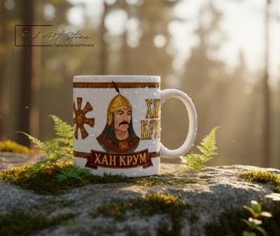 Чаша "Хан Крум Законодателят" – Бяла с Лента и Розетата - Подарък за Мъж