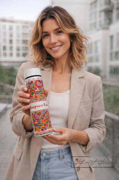 Термос с Българска Шевица „Здраве, Закрила и Благоденствие“ – 500 мл с Цедка