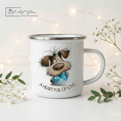 Метално Канче "A Heart Full Of Love" – Куче със Синьо Сърце