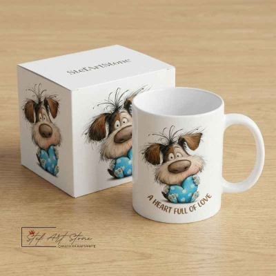 Чаша "A Heart Full Of Love" – Куче със Синьо Сърце (За Него)