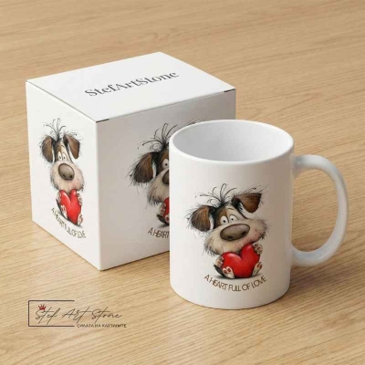 Чаша "A Heart Full Of Love" – Куче с Червено Сърце (За Нея)