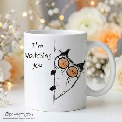 Керамична Чаша "I'm Watching You" – Котка с Очила