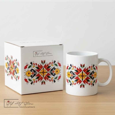 Керамична чаша с българска шевица Живот и плодородие  Чаши Български Шевици