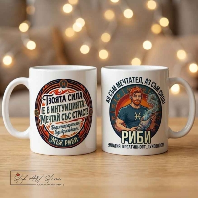 Чаша за мъж Риби с мотивиращ надпис за интуиция