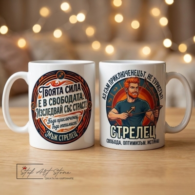 Чаша за мъж Стрелец с мотивиращ надпис за подарък