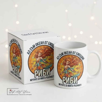 Чаша за жена Риби с надпис за мечти и емоции