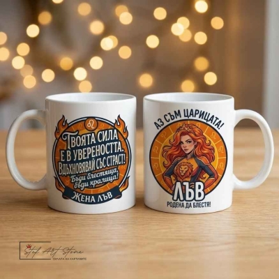 Чаша за жена Лъв с кутия и надпис за кралица и блясък