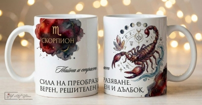 : Акварелна чаша за подарък за рожден ден със зодия Скорпион и кутия