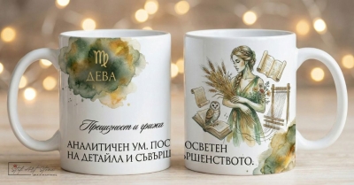 Акварелна чаша за подарък за рожден ден със зодия Дева и кутия