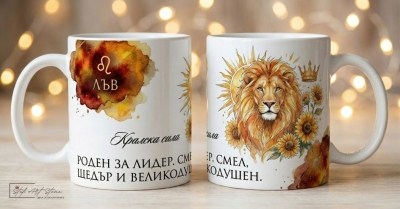 Акварелна чаша за подарък за рожден ден със зодия Лъв и кутия