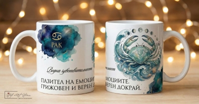 Акварелна чаша за подарък за рожден ден със зодия Рак и кутия