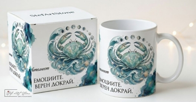 Акварелна чаша за подарък за рожден ден със зодия Рак и кутия