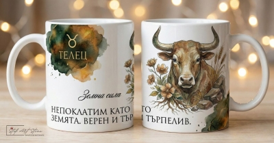 Акварелна чаша за подарък за рожден ден със зодия Телец и кутия