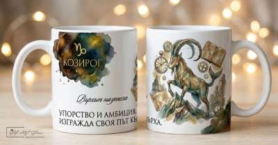 Акварелна чаша за подарък за рожден ден със зодия Козирог и кутия